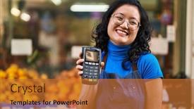  Presentation with chinese - Presentation design featuring young-chinese-woman-employee-smiling background and a  colored foreground