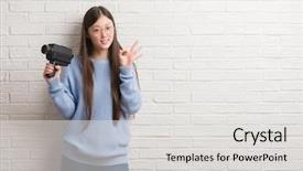  Presentation with medicina tradicional chinesa chinese herb - Beautiful slide deck featuring young chinese woman filming holding backdrop and a  colored foreground