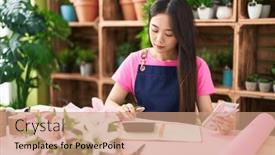  Presentation with counting - PPT theme enhanced with young-chinese-woman-florist-counting background and a coral colored foreground
