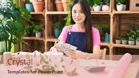  Presentation with counting - Presentation theme having young-chinese-woman-florist-smiling background and a  colored foreground