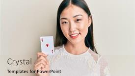  Presentation with chinese chinese - Amazing PPT theme having young-chinese-woman-holding-ace backdrop and a soft green colored foreground