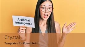  Presentation with intelligence - Amazing presentation theme having young-chinese-woman-holding-artificial backdrop and a coral colored foreground