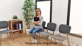  Presentation with waiting room - Presentation having young-chinese-woman-holding-binder background and a  colored foreground