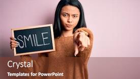  Presentation with blackboard - Amazing PPT theme having young-chinese-woman-holding-blackboard backdrop and a tawny brown colored foreground