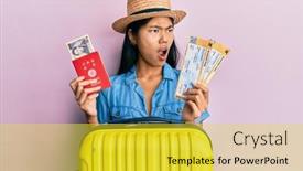  Presentation with passport - Beautiful presentation theme featuring young-chinese-woman-holding-boarding backdrop and a yellow colored foreground