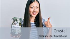  Presentation with charity - Slide deck featuring young-chinese-woman-holding-charity background and a light blue colored foreground