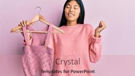  Presentation with baby clothes - Cool new slide set with young-chinese-woman-holding-hanger backdrop and a coral colored foreground