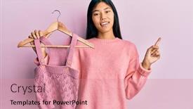  Presentation with baby clothes - Beautiful presentation theme featuring young-chinese-woman-holding-hanger backdrop and a coral colored foreground