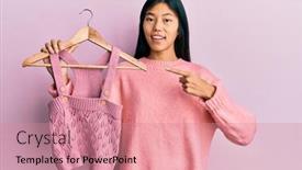  Presentation with baby clothes - Slide set with young-chinese-woman-holding-hanger background and a coral colored foreground