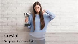  Presentation with trophy - Beautiful slides featuring young chinese woman holding trophy backdrop and a  colored foreground