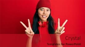  Presentation with listening woman - Beautiful PPT theme featuring young-chinese-woman-listening backdrop and a crimson colored foreground
