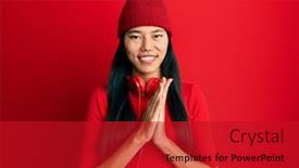  Presentation with listening woman - PPT theme featuring young-chinese-woman-listening background and a crimson colored foreground
