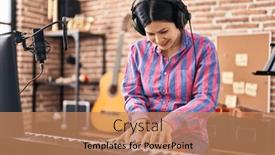  Presentation with piano keyboard - Slide set featuring young-chinese-woman-musician-playing background and a coral colored foreground