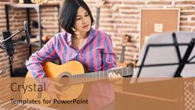  Presentation with music studio - Presentation theme enhanced with young-chinese-woman-musician-playing background and a coral colored foreground
