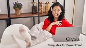  Presentation with chinese - Theme enhanced with young-chinese-woman-operator-having background and a soft green colored foreground