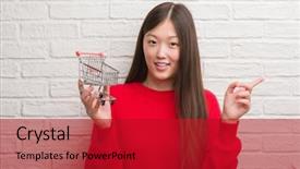  Presentation with chinese happy birthday backgrouds card - Cool new slide deck with young chinese woman over brick backdrop and a crimson colored foreground