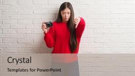  Presentation with brick wall - Theme having young chinese woman over brick background and a light gray colored foreground