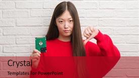  Presentation with brick wall - Colorful slide set enhanced with young chinese woman over brick backdrop and a  colored foreground