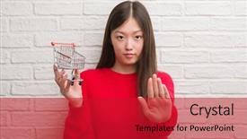 Presentation with brick wall - Audience pleasing theme consisting of young chinese woman over brick backdrop and a crimson colored foreground