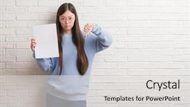  Presentation with brick wall - Cool new PPT layouts with young chinese woman over brick backdrop and a light gray colored foreground