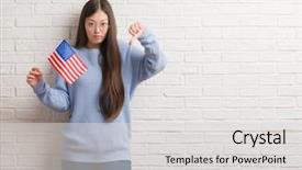  Presentation with america flag - Audience pleasing PPT layouts consisting of young chinese woman over brick backdrop and a light gray colored foreground
