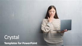  Presentation with grey computer email - Beautiful theme featuring young chinese woman over grey backdrop and a gray colored foreground