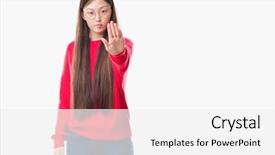  Presentation with hand palm - Amazing slide set having young chinese woman over isolated backdrop and a  colored foreground