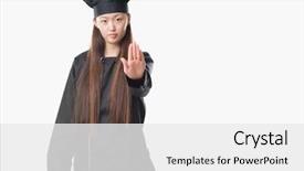  Presentation with hand palm - Colorful slide deck enhanced with young chinese woman over isolated backdrop and a  colored foreground