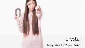  Presentation with chinese - Colorful PPT layouts enhanced with young chinese woman over isolated backdrop and a white colored foreground