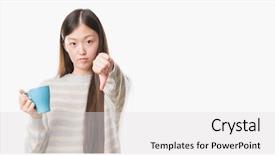  Presentation with cup coffee - Audience pleasing PPT theme consisting of young chinese woman over isolated backdrop and a  colored foreground