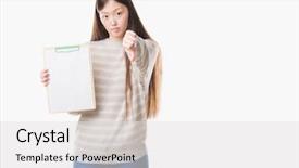  Presentation with chinese chinese - Slide deck featuring young chinese woman over isolated background and a  colored foreground