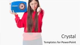  Presentation with vintage radio - PPT theme consisting of young chinese woman over isolated background and a  colored foreground