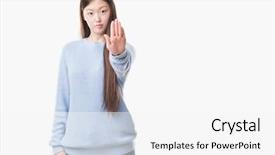  Presentation with hand palm - PPT theme consisting of young chinese woman over isolated background and a white colored foreground