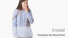  Presentation with sleepiness - Audience pleasing slide deck consisting of young chinese woman over isolated background bored yawning tired covering mouth with hand restless and sleepiness backdrop and a white colored foreground
