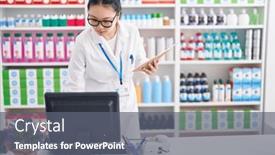  Presentation with chinese chinese - Presentation design consisting of young-chinese-woman-pharmacist-reading background and a gray colored foreground