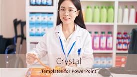  Presentation with pharmacy - Presentation design consisting of young-chinese-woman-pharmacist-smiling background and a lemonade colored foreground