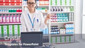  Presentation with pharmacy tablet - Theme featuring young-chinese-woman-pharmacist-using background and a gray colored foreground