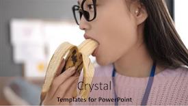  Presentation with banana - Slides enhanced with young-chinese-woman-preschool-teacher background and a coral colored foreground