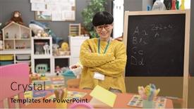  Presentation with preschool - Slide set consisting of young-chinese-woman-preschool-teacher background and a yellow colored foreground