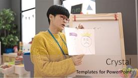  Presentation with preschool - Slide set enhanced with young-chinese-woman-preschool-teacher background and a coral colored foreground