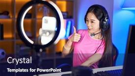  Presentation with recording - Slides featuring young-chinese-woman-recording-vlog background and a navy blue colored foreground