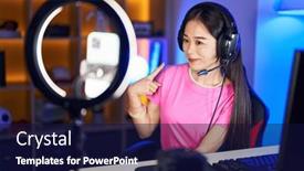  Presentation with recording - Slides featuring young-chinese-woman-recording-vlog background and a navy blue colored foreground