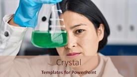  Presentation with test tube laboratory - Slide set having young-chinese-woman-scientist-holding background and a coral colored foreground