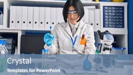  Presentation with test tube laboratory - Slide deck featuring young-chinese-woman-scientist-holding background and a teal colored foreground