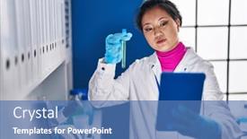  Presentation with test tube laboratory - Slide deck having young-chinese-woman-scientist-holding background and a teal colored foreground