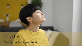  Presentation with breathing - Presentation design enhanced with young-chinese-woman-sitting background and a yellow colored foreground