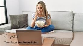  Presentation with young business woman smile show - PPT theme with young-chinese-woman-smiling-confident background and a coral colored foreground