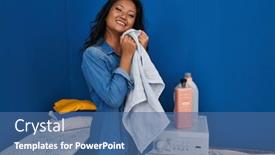  Presentation with chinese laundry - PPT theme featuring young-chinese-woman-smiling-confident background and a ocean colored foreground