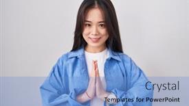  Presentation with forgiveness - PPT theme enhanced with young-chinese-woman-standing-over background and a light blue colored foreground