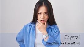  Presentation with chinese chinese - Presentation enhanced with young-chinese-woman-standing-over background and a light blue colored foreground